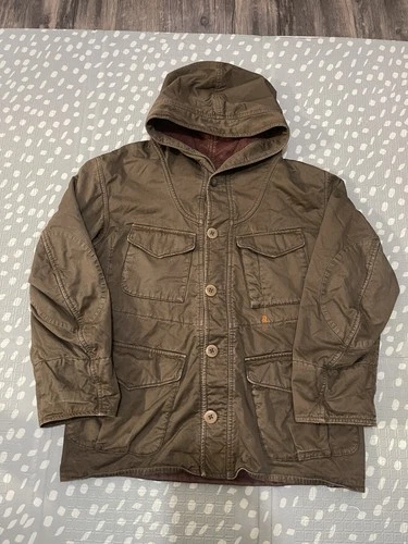 VTG 45rpm Studio Heavy Cotton Field Jacket Hooded Utility Workwear Brown 45R S/M - product listing photo
