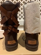 BNWB UGG Australia Bailey Bow II ribboned dark brown sheepskin boots UK 7.5