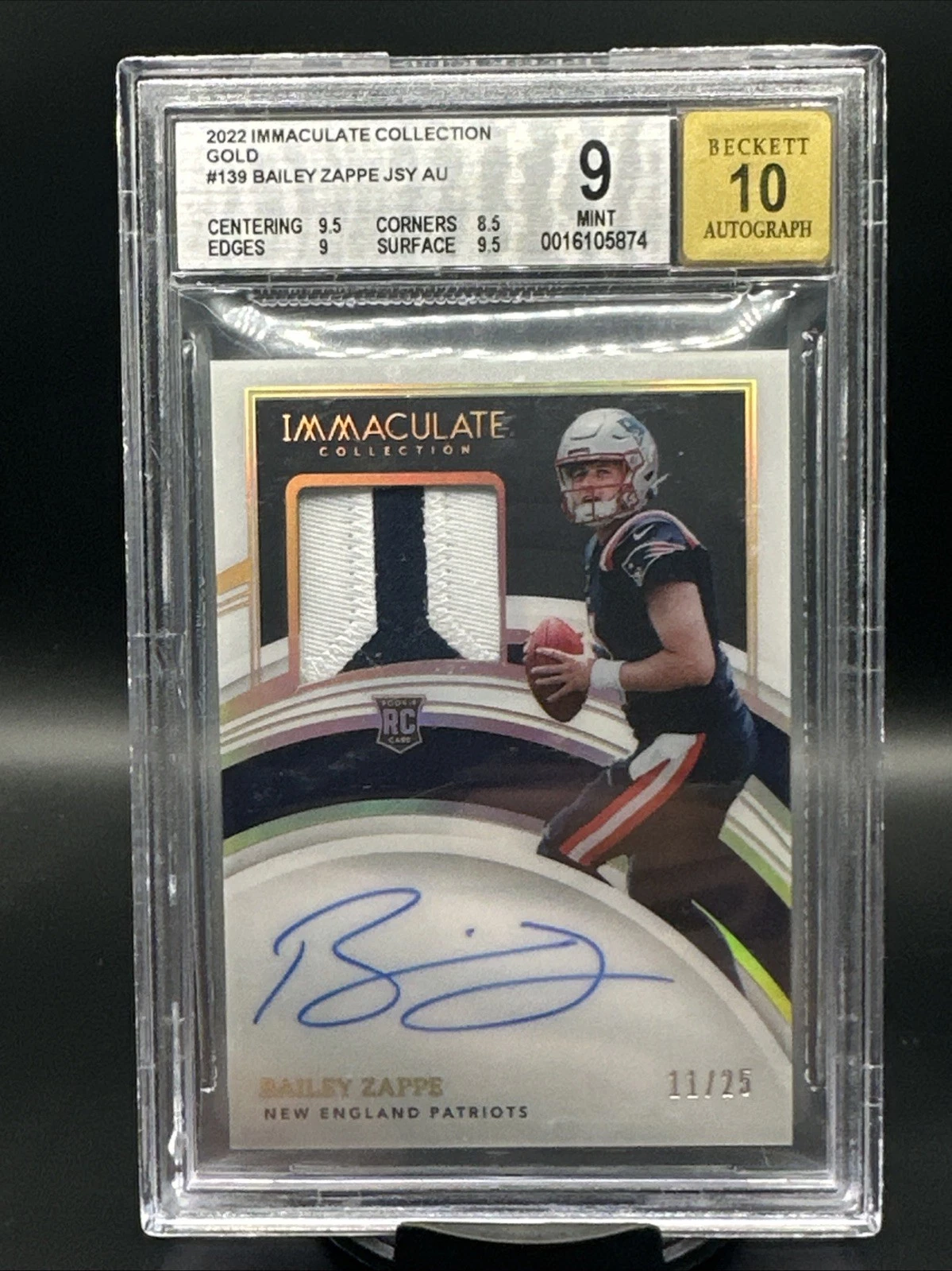 Bailey Zappe Panini Immaculate Collection #139 Patch Autograph-Gold