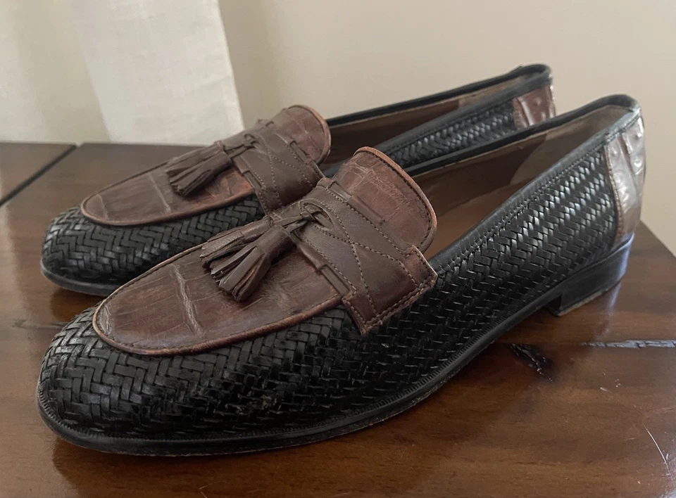 Belvedere Florence Cocodrilo Mocasines 10.5 M Hombre Vestido Zapato Borla Trenzado 2 Tonos Foto 3 de 4