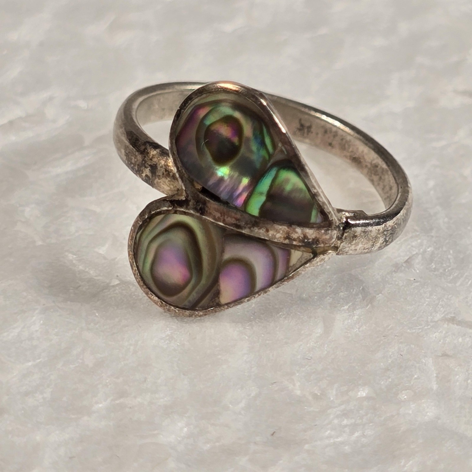 Abalone Shell Inlay Double Teardrop Ring Silver T… - image 2