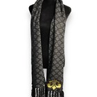 Fleur De Lis Rectangle Scarf Unisex Gray Fringe Embroidered Casual Winter Frayed — photo 2