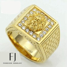 Men's Stainless Steel, Cubic Zirconia Ring,LION.Head 8- 13.Gold plated Box