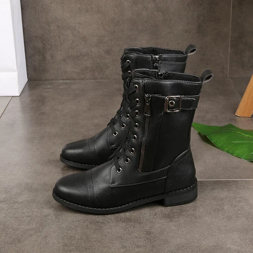 Damen Stiefeletten Schnürstiefeletten Schnürer Runde-toe Zipper Schuhe Casual - Bild 4 von 19