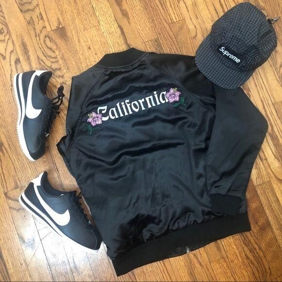 Stussy NWOT California black satin bomber jacket | eBay