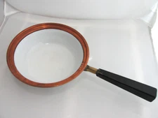 Antque 1890's Baumann White Enamel Copper Pot Chafing Dish Wooden Handle Germany