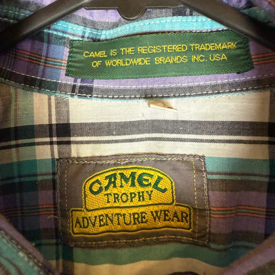 Vintage Camel Trophy Shirt Mens XXL Blue White Plaid Metal Buttons Outdoors - image 2 of 4