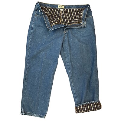 LL Bean Flannel Lined Jeans Mens 40 x 30 Blue Straight Leg