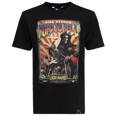 King Kerosin Rockabilly Vintage Biker T-Shirt - Road To Hell Grim Reaper