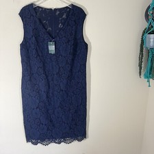 LAUREN RALPH LAUREN Womens Lace Formal Cocktail Dress Navy Blue 14W New