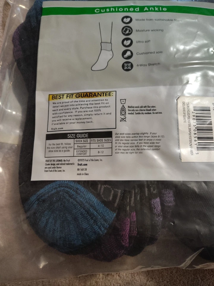 Nuevo FRUIT OF THE LOOM (paquete de 10 pares) calcetín tobillo acolchado para mujer ZAPATO TALLA 8-12 Foto 3 de 3