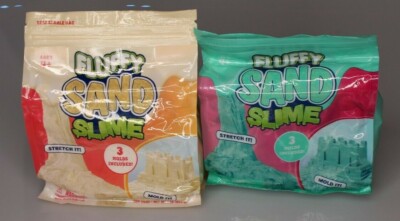 Lot of 2 Fluffy Sand Slime 1lb each 3 Slime Molds Included Per Pack Tan & Teal 