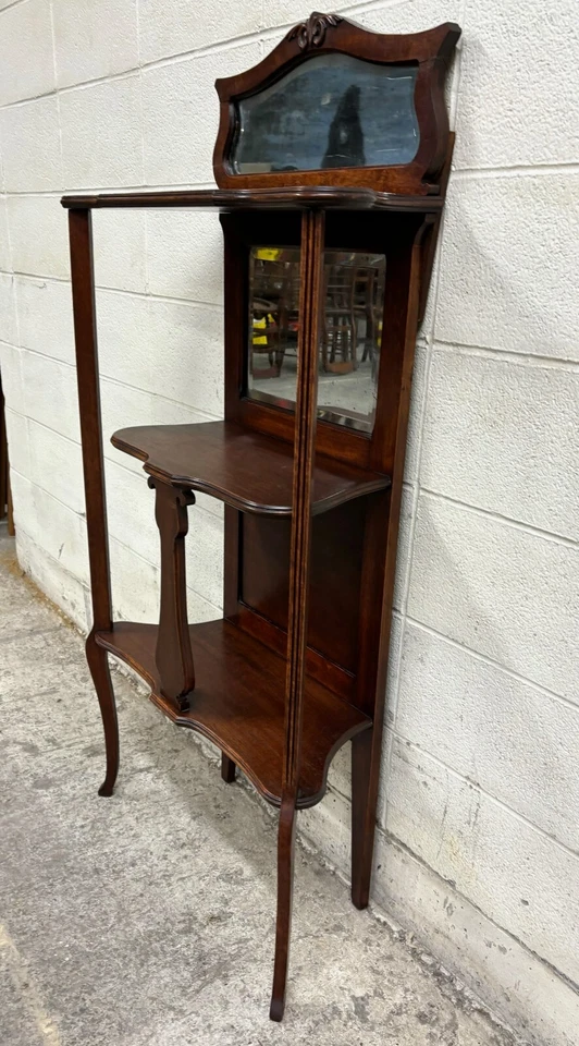 Antiguo tocador victoriano de caoba serpentina con espejo Etagere Hall Tree Foto 4 de 4