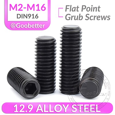 M3 M4 M5 M6 M8 M10 - M16 STEEL FLAT POINT GRUB SCREWS SOCKET SET SCREW DIN 916