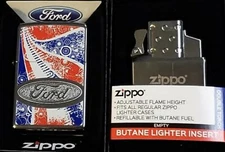 ZIPPO Torch LIGHTER FORD MOTOR CO CHROME RARE DISCONTINUED Butane Insert Double 