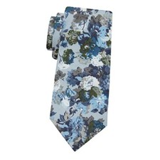 Men's Skinny Tie, Cotton Floral Ties for Men Wedding A Grey Blue White Floral