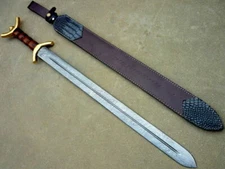 Custom Handmade Damascus Steel Functional Battle Ready Celtic Sword With Sheath