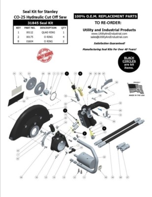 Seal Kit - Stanley Model CO-25 Hydraulic Cut Off Saw Seal Kit No. 31845