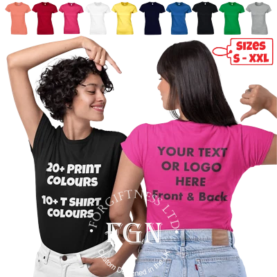 Ladies Personalised T Shirt Printing Custom Design Name Text Print Front & Back