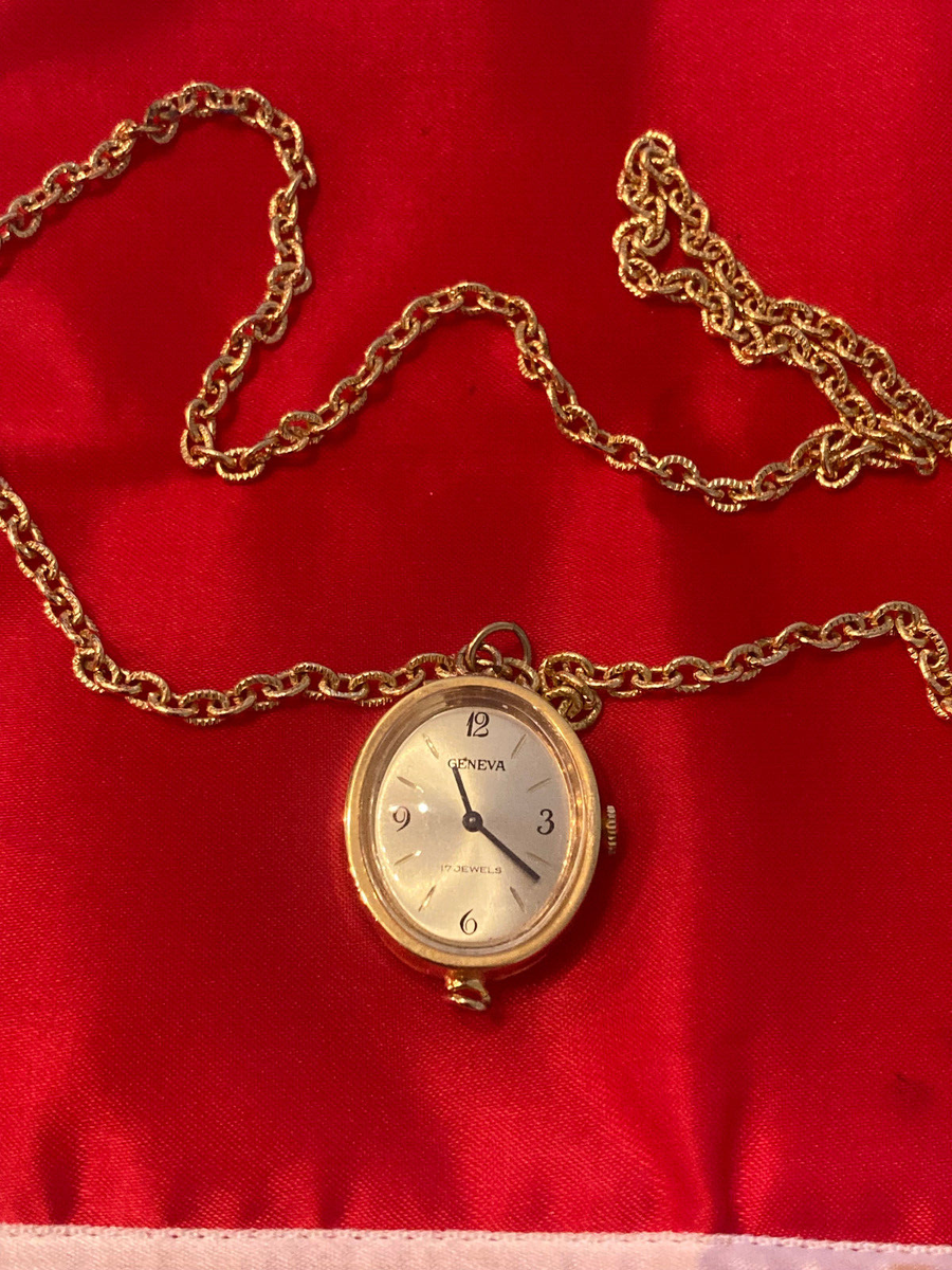 Geneva Gold Heart Pendant Watch Wined Up Watch No Battery Needed Geneva pendant watch necklace - Gem main image 4