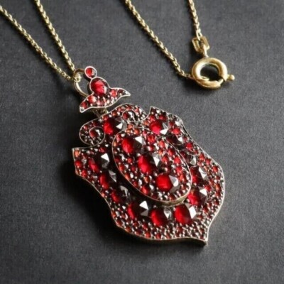 2.00 Ct Round Cut Simulated Red Garnet Vintage Pendant 14K Yellow Gold Plated