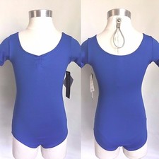 SO DANCA Girls Microfiber Pinch Front Short Sleeve Leotard, Celest Blue, NWT