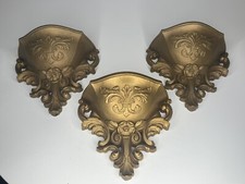 Homco Gold Wall Pocket SET 3 Mid Century French Country Dining Foyer Cottage