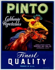 Pinto Rodeo Cowboy Horse Lasso Vegetables Crate Label 1940s Vintage Original
