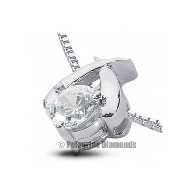 0.51 CT E-VS1 Exc Round AGI Natural Diamond Platinum Prong Classic Pendant 8.7mm