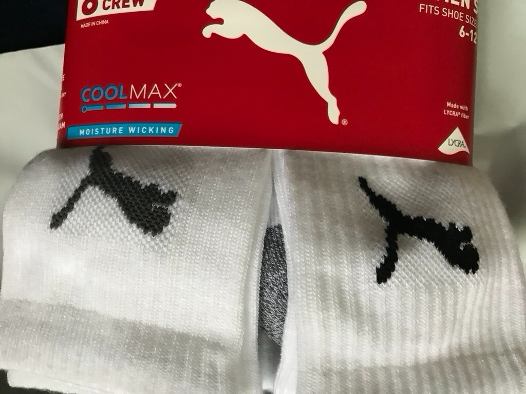 PUMA Men's Crew Socks Moisture Control CoolCell Sports White 8 Pairs