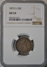 1875 S 20 cent, NGC AU53