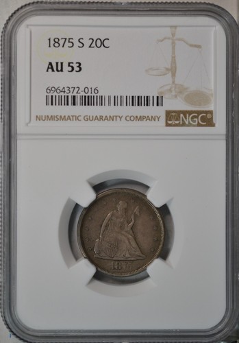 1875 S 20 cent, NGC AU  53