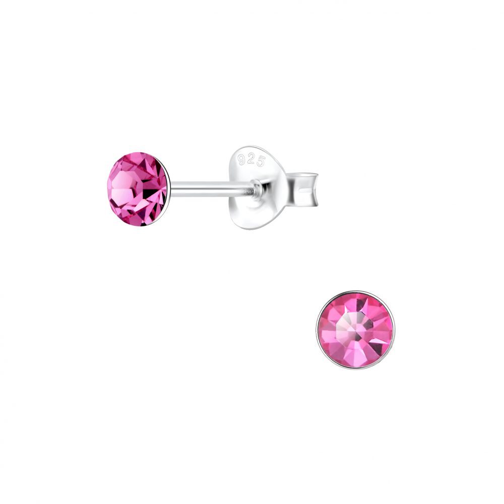 4mm Rose Round Crystal Sterling Silver Stud Earrings 925