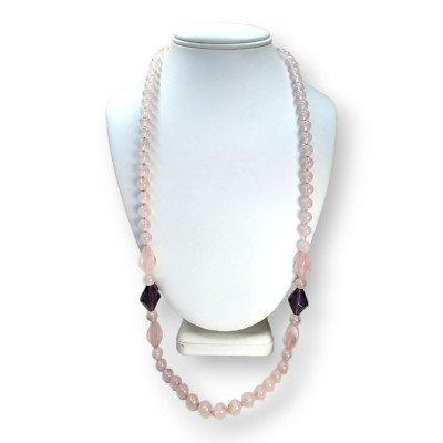 Vintage Rose Quartz Round Beaded Hand Knotted Necklace 30 Inches