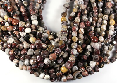 CRAZY RED LAGUNA LACE AGATE 10-12MM PEBBLE NUGGET BEADS 16'' STR