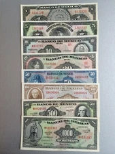 MEXICO PESO BANKNOTE SET 1960'S/70'S A/UNCIR CIR 8 BANKNOTES  ABNC