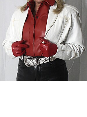 Womens Leather Jacket Michael Hoban North Beach White 5/6 Crop