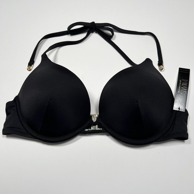 Victoria Secret 38DD Bombshell Push Up Bikini Top Halter Add 2 Cups Black