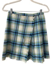 Vintage 70s Jr Bazaar Sears Wrap Skirt Size 15 Kilt Pin Plaid Pleated Fringe Pre