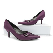 Salvatore Ferragamo Pointed Toe Satin Heels w/ Crystal Pin sz 5.5 B Plum Purple