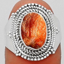 Natural Sunstone Rough 925 Sterling Silver Ring s.8.5 Jewelry R-1278