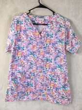 Landau Scrub Top Women's Size Small V-Neck Heart Pattern