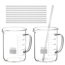 2 Pack 1000Ml Borosilicate Glass Beaker with Handle,  10 Pcs 12" Science Glass
