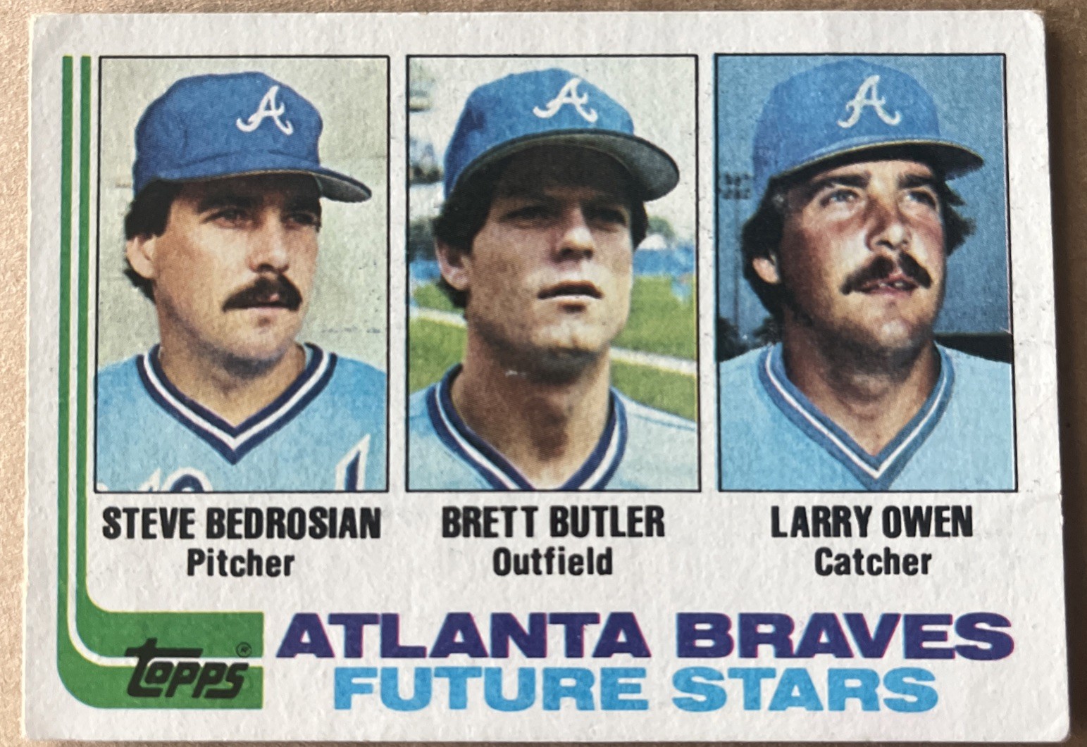 Braves Future Stars: Steve Bedrosian / Brett Butler / Larry Owen #502 Baseball Cards 1982 Topps trading card — raw and PSA graded price guide