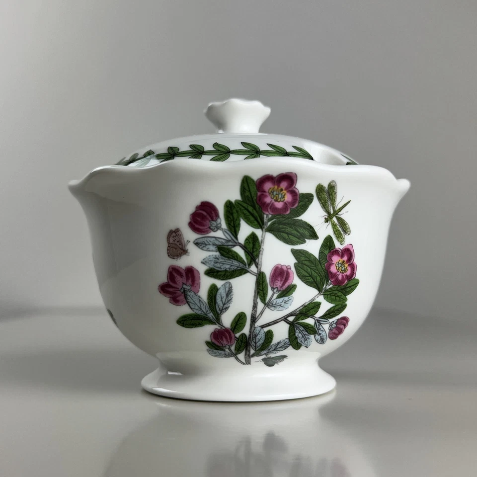 Set Of 2 Rare Rimmed PORTMEIRION Botanic Garden Sugar Jam Bowl W/Lid & Jar 4" - Image 2 of 4