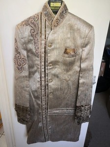 Men's Sherwani Indian Wedding Outfit Attire Brown and Gold