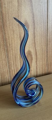 Murano Style Cobalt Blue Swirl Art Glass Free Form Sculpture Abstract Decor