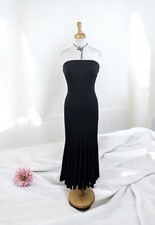 Black Sparkly Slinky Strapless Gown Dress 90s Fairy Goth Formal Party Glam US 8