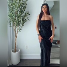 Zara Black FLORAL SATIN MIDI DRESS