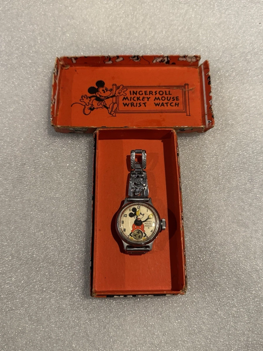 Ultra Rare 1937-38 Ingersoll Mickey Mouse Rectangular Wristwatch Non Working RARE Vintage 1940s Ingersoll Mickey Mouse Watch - Limited  main image 4